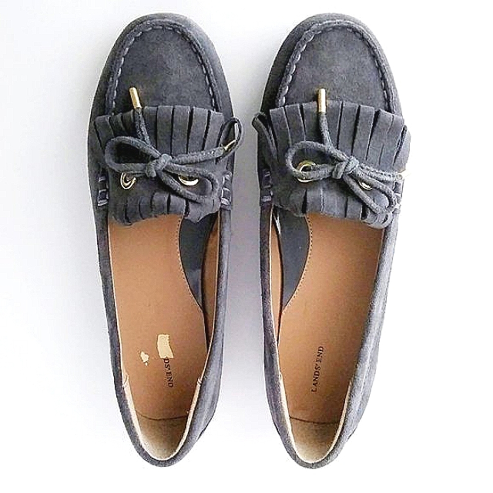 LAND'S END GRAY SUEDE SLIP ON DRIVING LOAFERS SZ 7.5B CASUAL COMFY CLASSIC